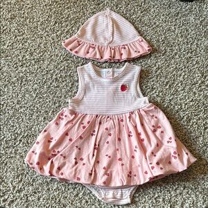 Little Me Strawberries Skirted Bodysuit & Sunhat